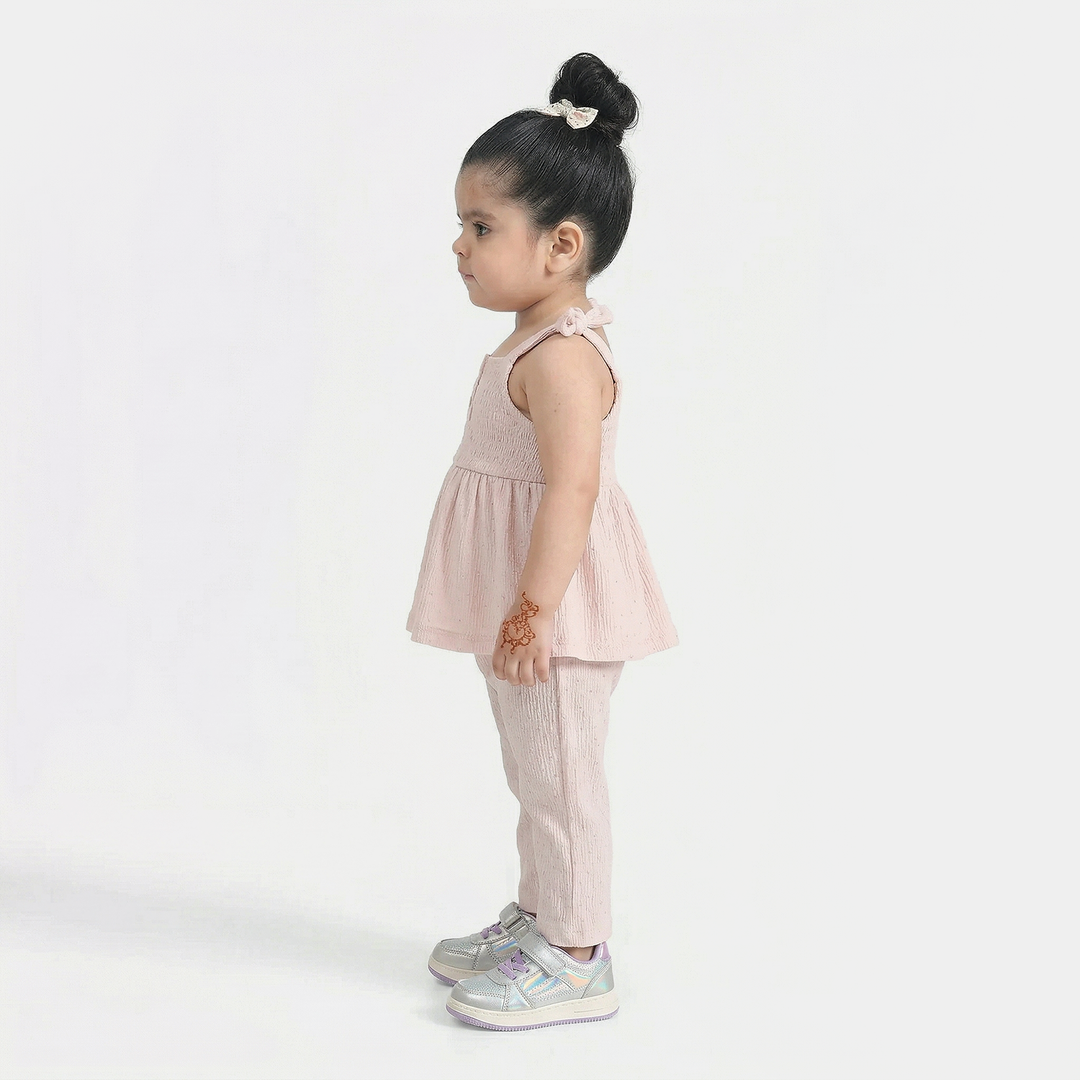 Infant Girls Poly Crinkle 2-Piece Suit (Shine Studs) - Pink