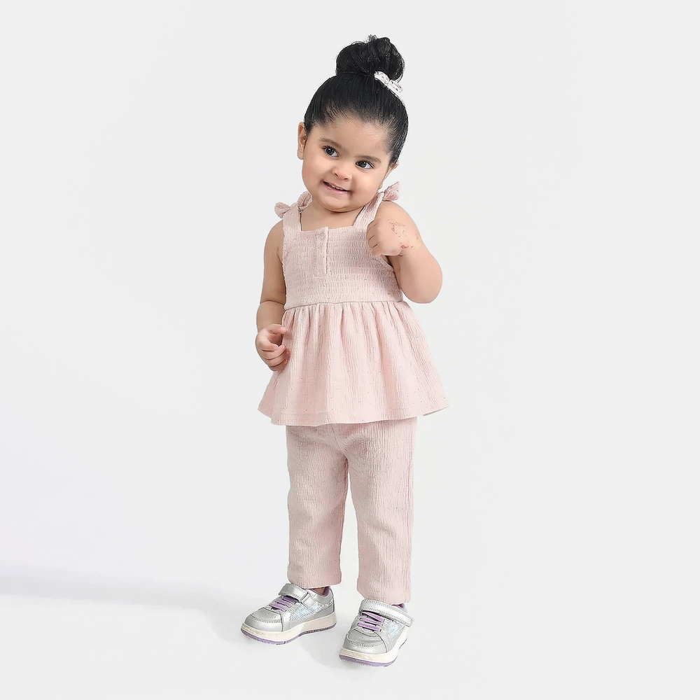 Infant Girls Poly Crinkle 2-Piece Suit (Shine Studs) - Pink