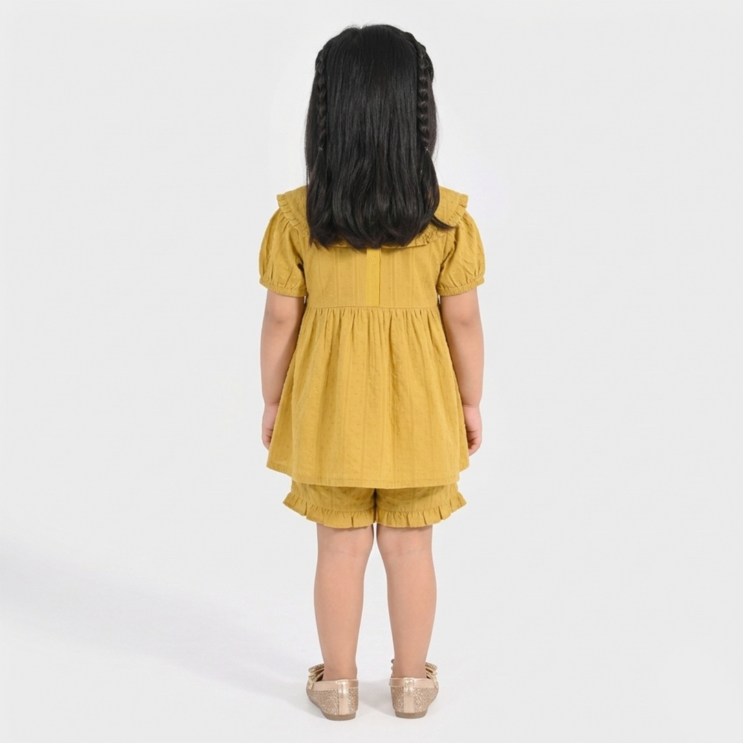 Infant Girls Cotton Jacquard 2 Pc Suit - Mustard
