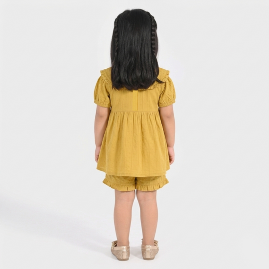 Infant Girls Cotton Jacquard 2 Pc Suit - Mustard