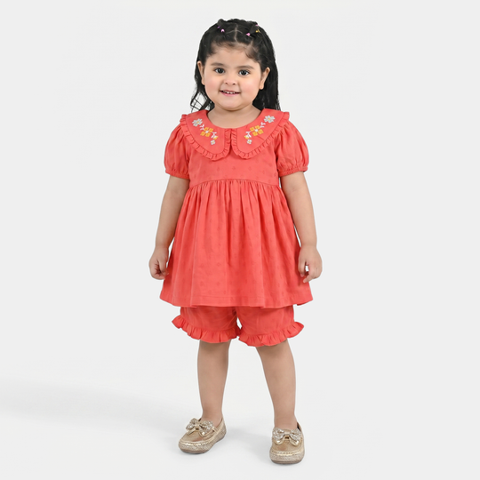Infant Girls Cotton Jacquard 2-Piece Suit (Rose Glow) - Red