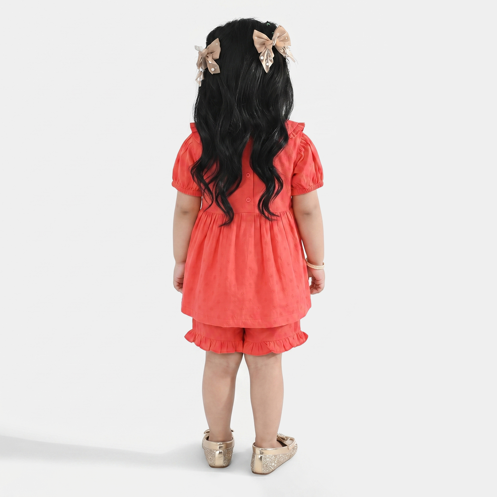 Infant Girls Cotton Jacquard 2-Piece Suit (Rose Glow) - Red