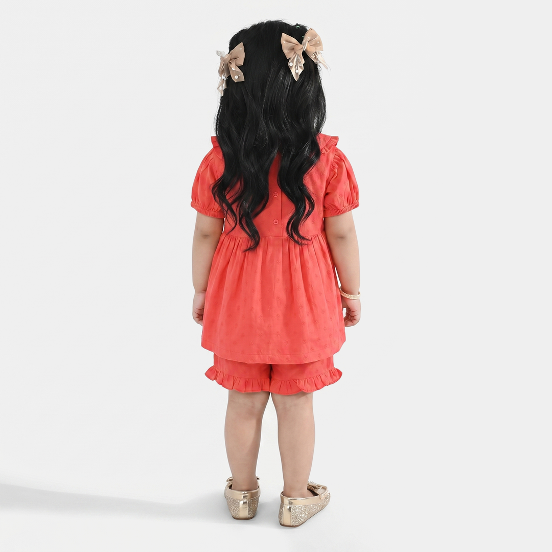Infant Girls Cotton Jacquard 2-Piece Suit (Rose Glow) - Red