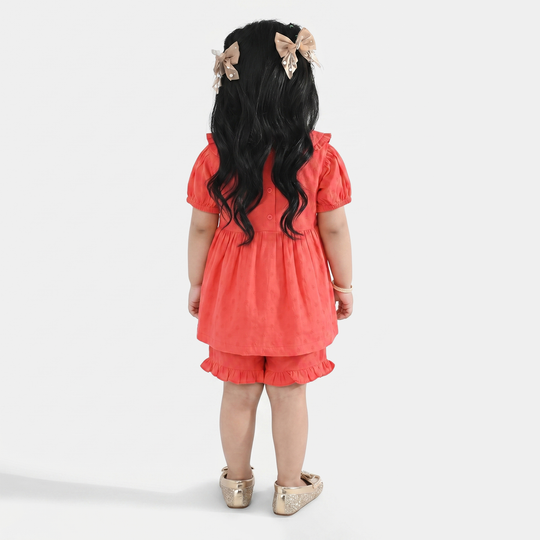 Infant Girls Cotton Jacquard 2-Piece Suit (Rose Glow) - Red