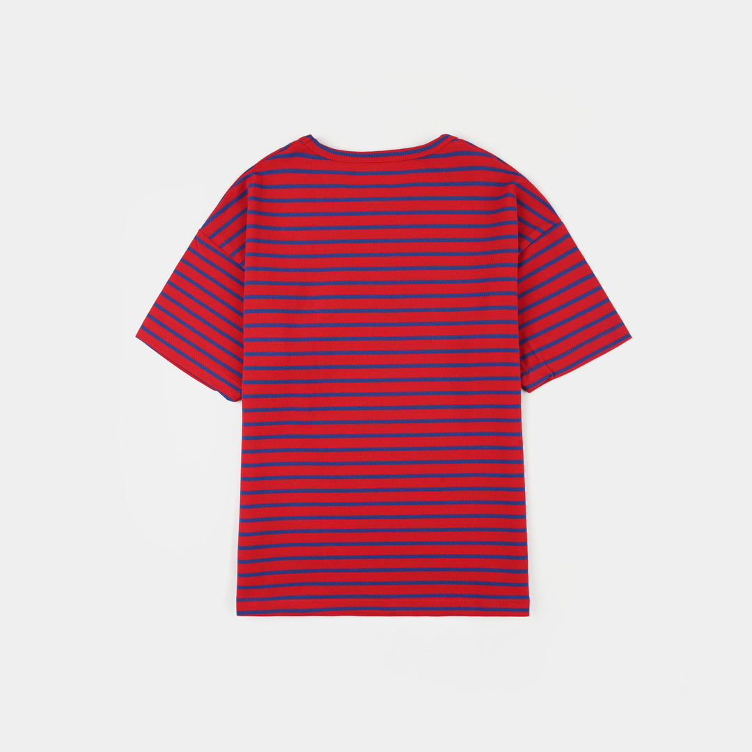 Boys Cotton PK T-Shirt (Summer Locals) - Red/Black Stripes