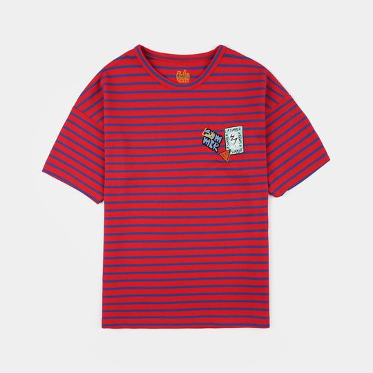 Boys Cotton PK T-Shirt (Summer Locals) - Red/Black Stripes