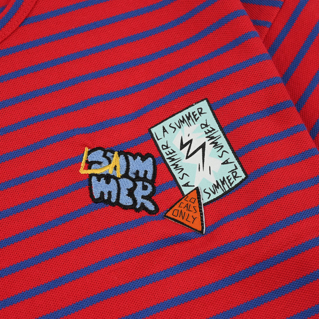 Boys Cotton PK T-Shirt (Summer Locals) - Red/Black Stripes