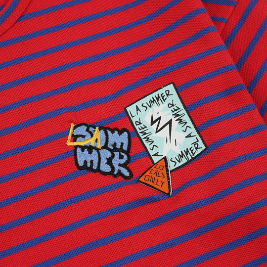 Boys Cotton PK T-Shirt (Summer Locals) - Red/Black Stripes