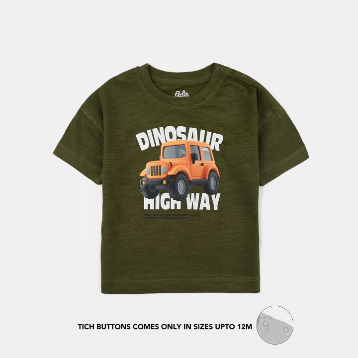 Infant Boys Slub Jersey T-Shirt (Dinosaur) - Chive Green