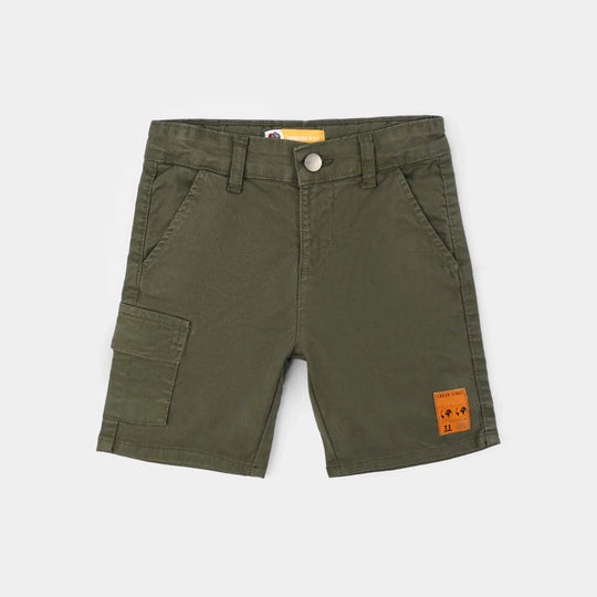 Boys Cotton Twill Shorts - Olive green