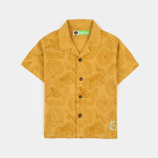 Infant Boys Cotton Woven Suit (Palm Leaves) - Yellow