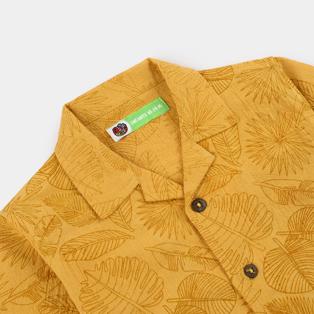 Infant Boys Cotton Woven Suit (Palm Leaves) - Yellow