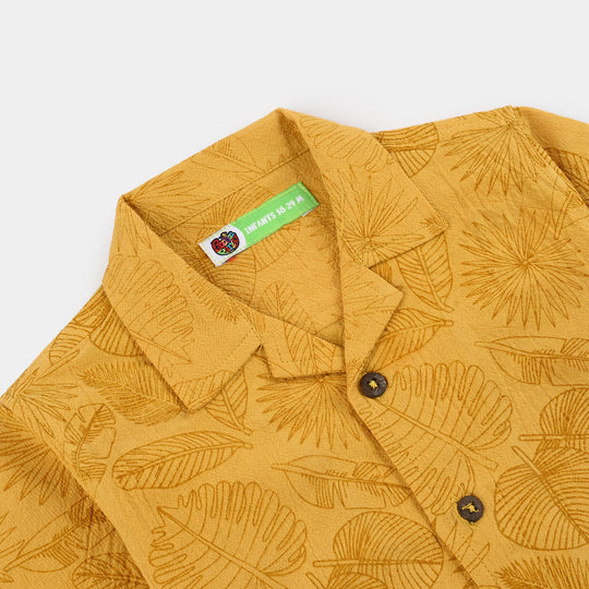 Infant Boys Cotton Woven Suit (Palm Leaves) - Yellow