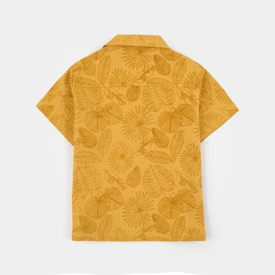 Infant Boys Cotton Woven Suit (Palm Leaves) - Yellow