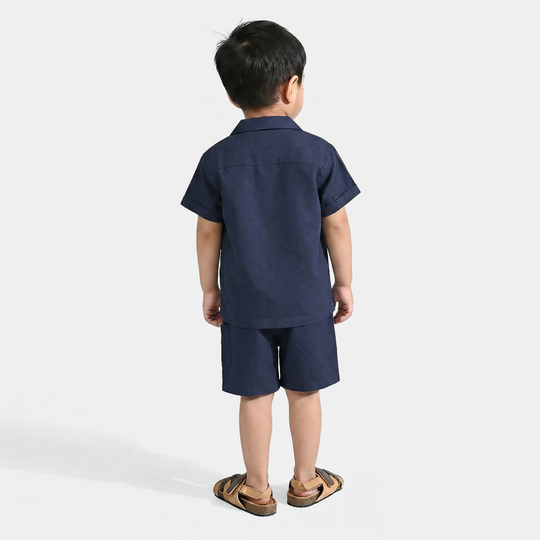 Infant Boys Cotton Slub Woven Suit (Island) - Navy