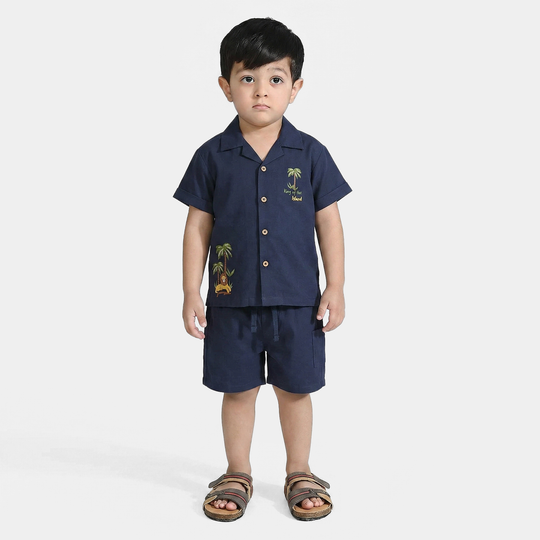 Infant Boys Cotton Slub Woven Suit (Island) - Navy