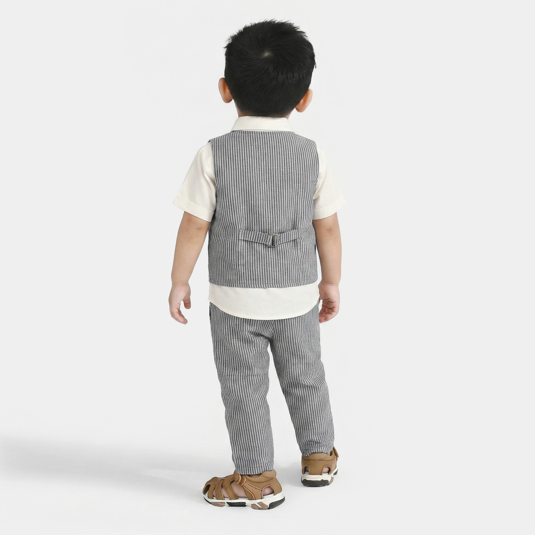 Infant Boys Cotton Woven Suit (Navy Stripe) - Grey