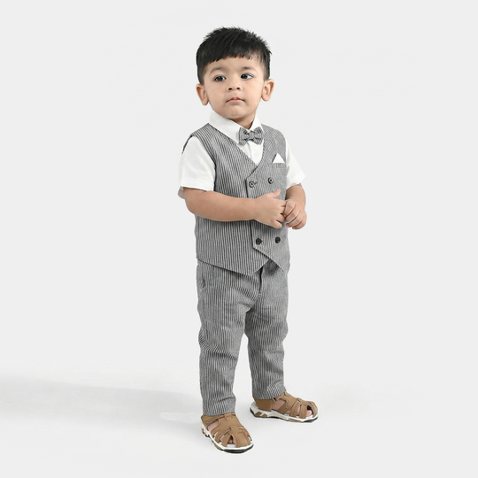 Infant Boys Cotton Woven Suit (Navy Stripe) - Grey