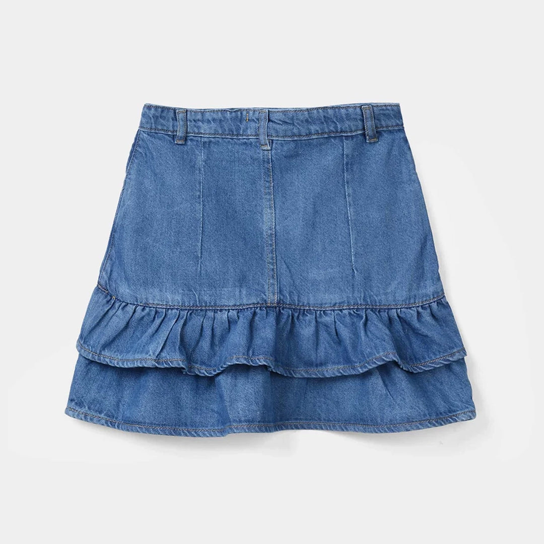 Girls Denim Rigid Skirt (Ruffle) – Dark Blue