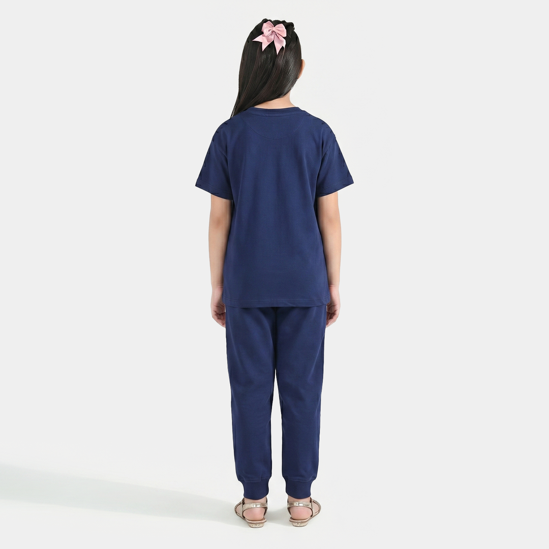 Girls Jersey/Terry 2-Piece Suit (Besties Crew) - Navy Blue