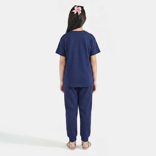 Girls Jersey/Terry 2-Piece Suit (Besties Crew) - Navy Blue
