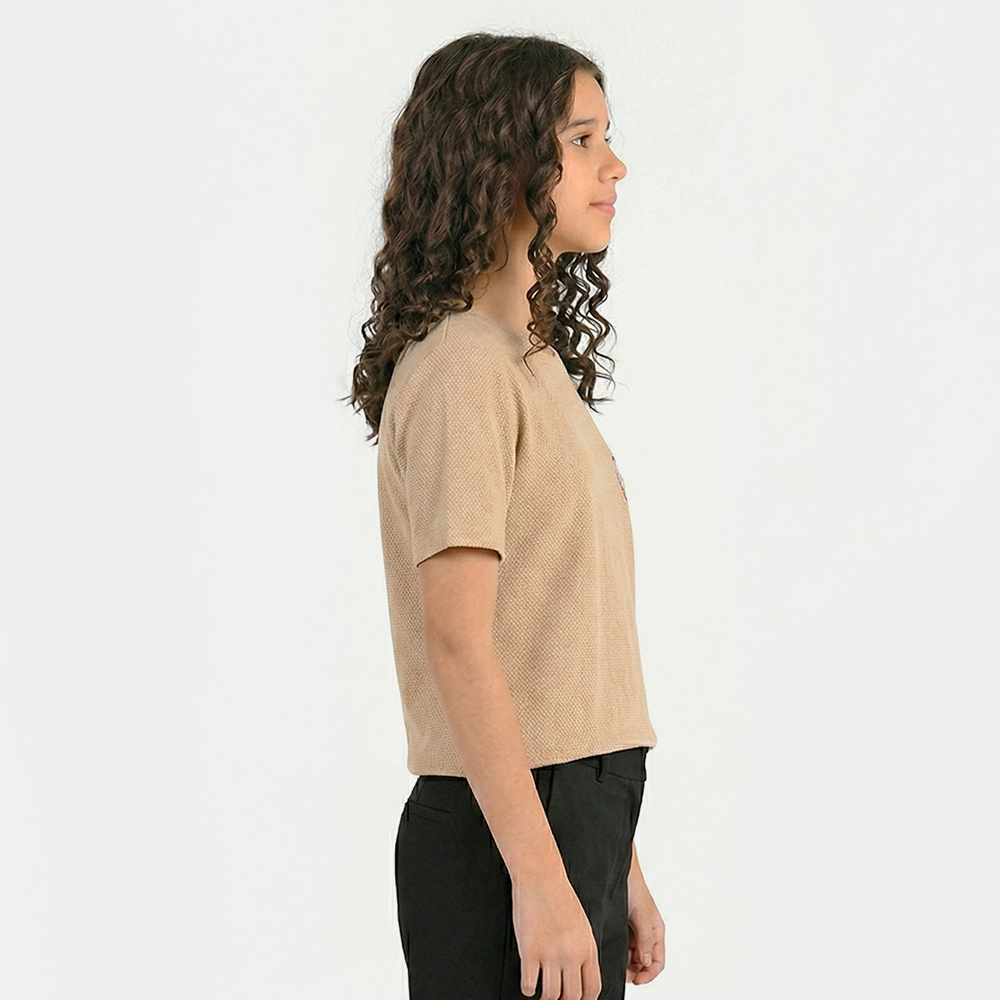 Teens Girls Poly Crinkle T-Shirt (Squad Goals) - Brown