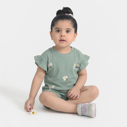 Infant Girls Poly Crinkle Knitted Suit (Be Happy) - Green