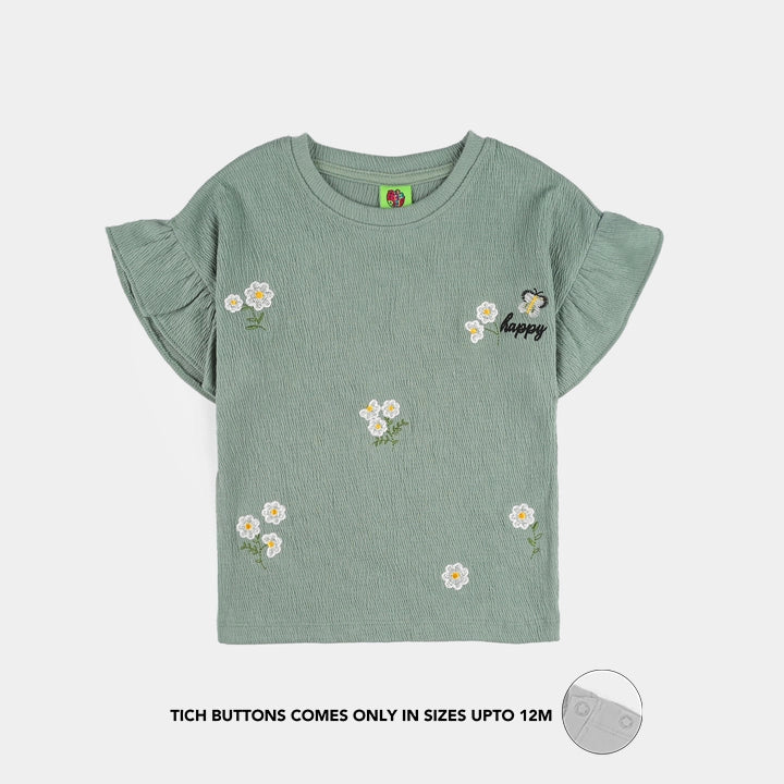 Infant Girls Poly Crinkle Knitted Suit (Be Happy) - Green