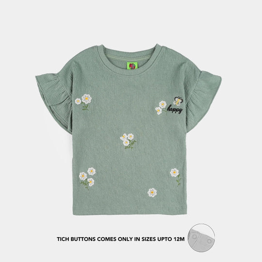 Infant Girls Poly Crinkle Knitted Suit (Be Happy) - Green