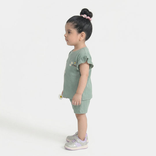 Infant Girls Poly Crinkle Knitted Suit (Be Happy) - Green