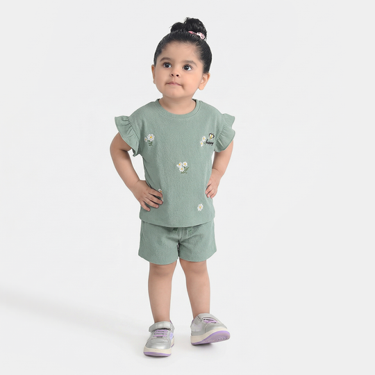 Infant Girls Poly Crinkle Knitted Suit (Be Happy) - Green
