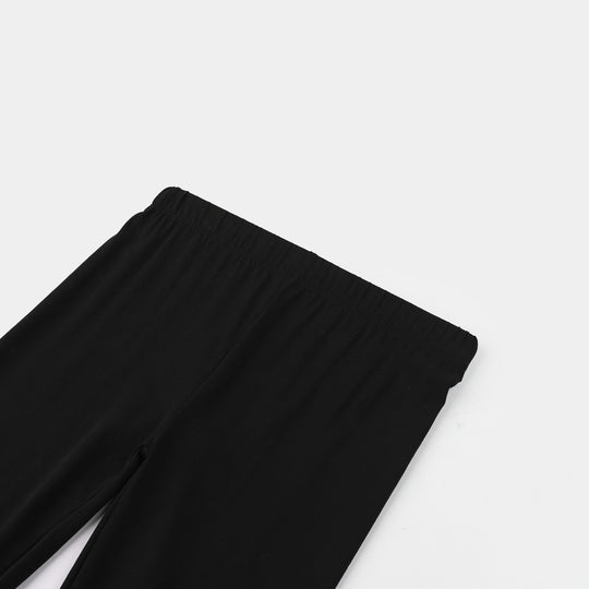 Girls Lycra Jersey Embroidered Tights (Daisy) - Black