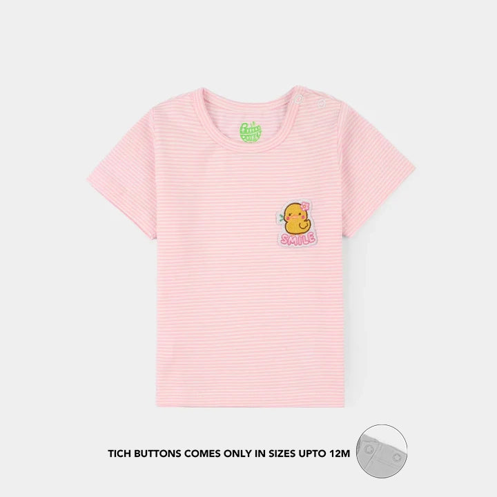 Infant Girls Yarn Dyed T-Shirt - Pink/White