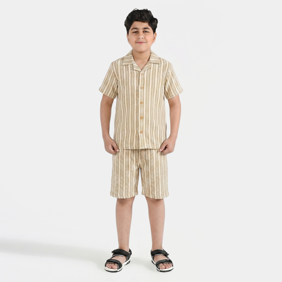 Boys Jacquard 2-Pc Suit (Resort) - Brown/White