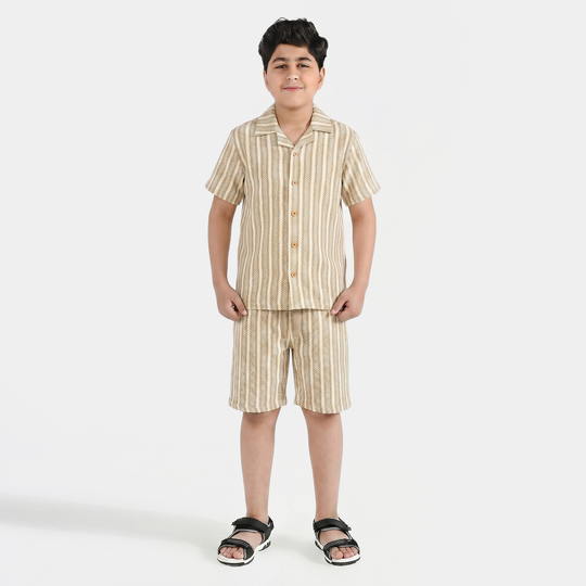 Boys Jacquard 2-Pc Suit (Resort) - Brown/White
