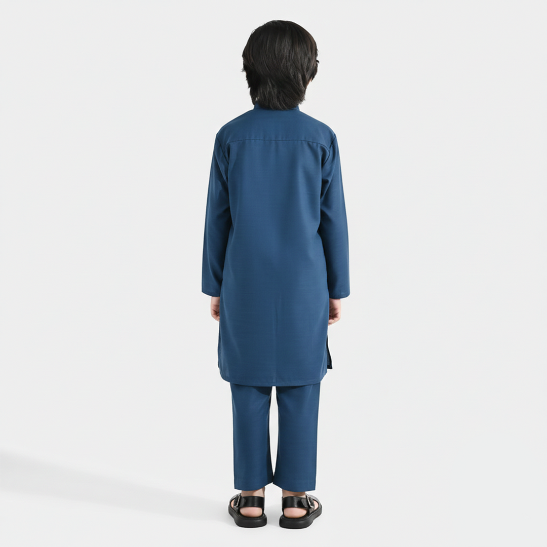 Boys Poly Viscose Kurta Pajama (Cut N Sew) – Teal Blue