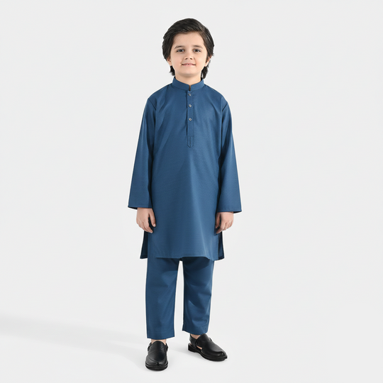 Boys Poly Viscose Kurta Pajama (Cut N Sew) – Teal Blue