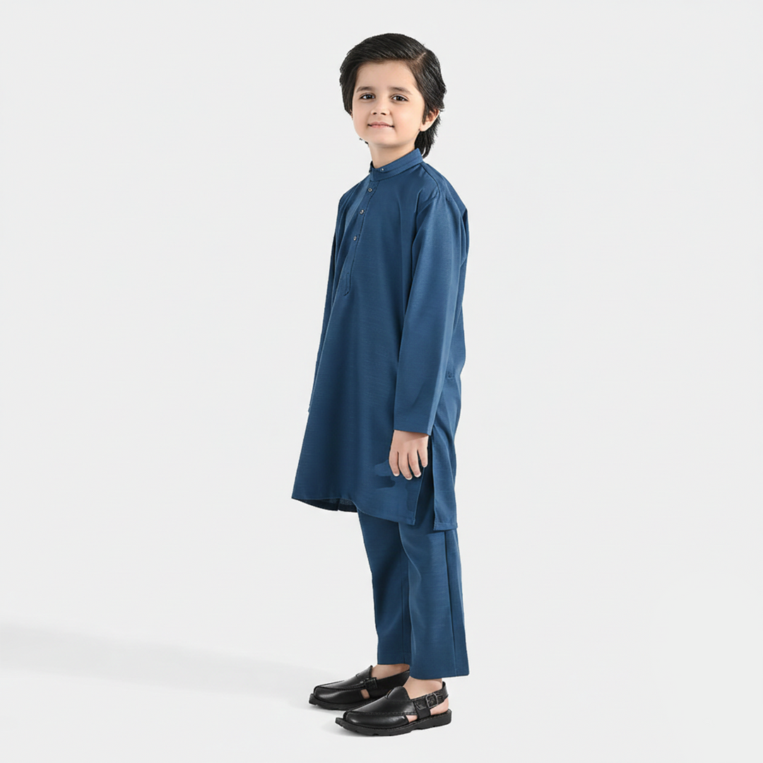 Boys Poly Viscose Kurta Pajama (Cut N Sew) – Teal Blue