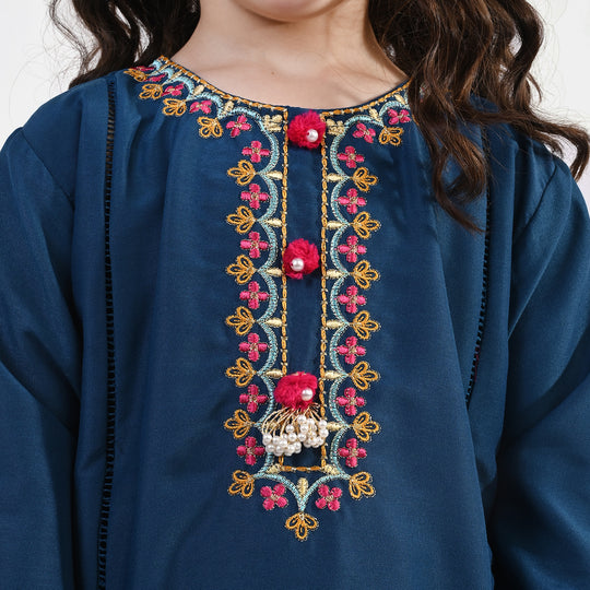 Girls Polyester Emb 2Pcs Falak -Teal