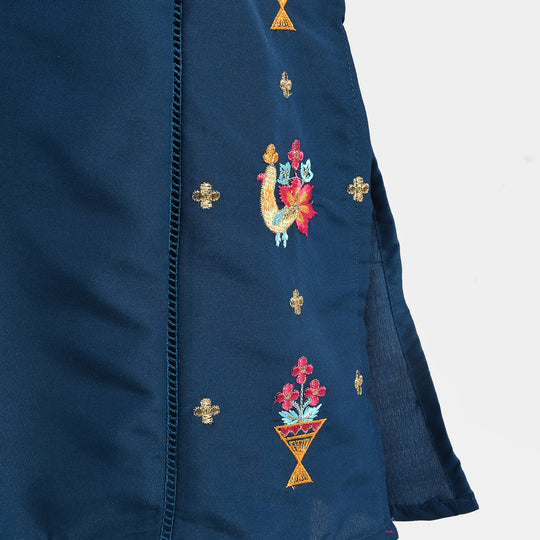 Girls Polyester Emb 2Pcs Falak -Teal