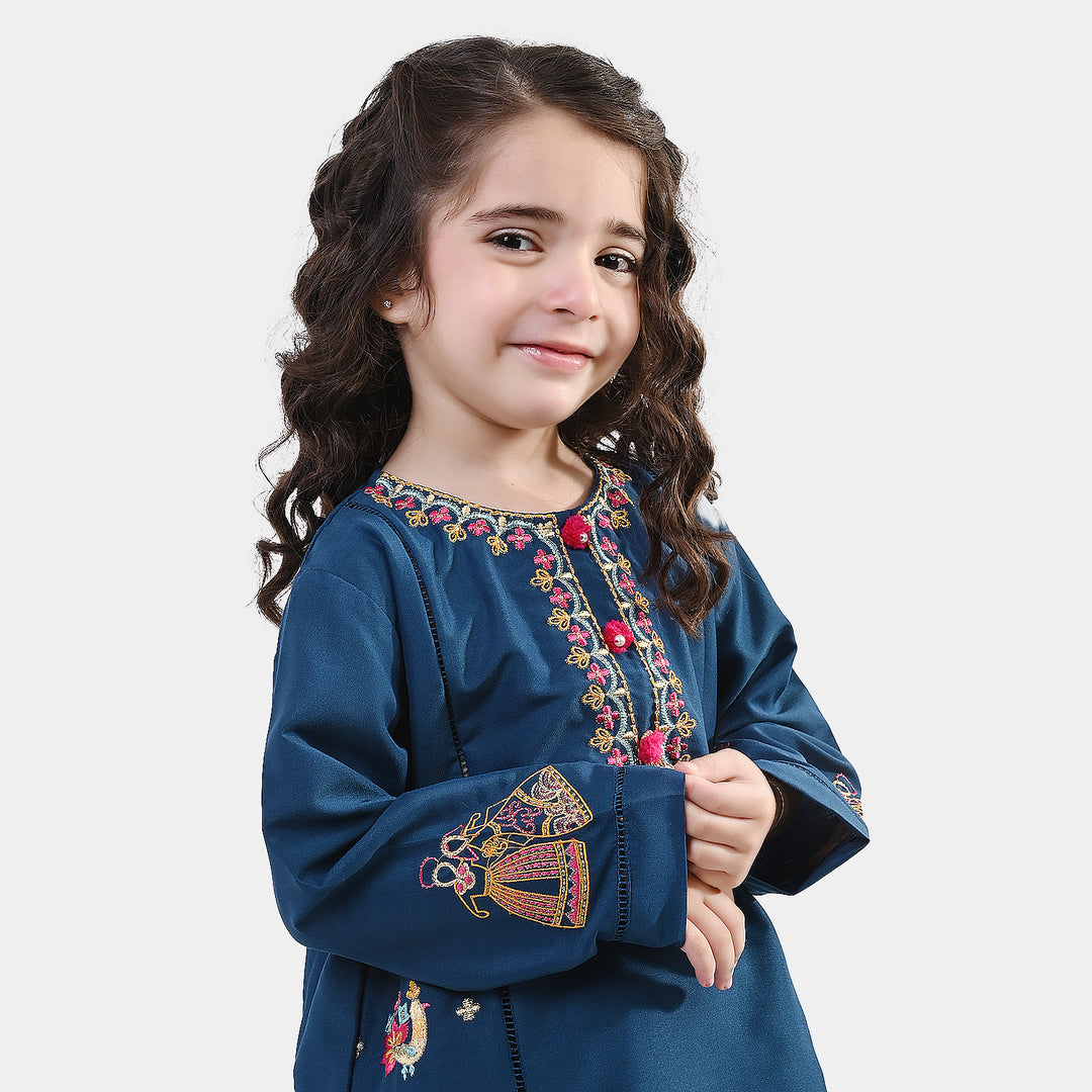 Girls Polyester Emb 2Pcs Falak -Teal