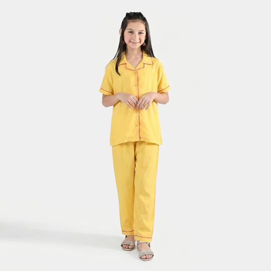Girls Viscose Night Suit - Yellow