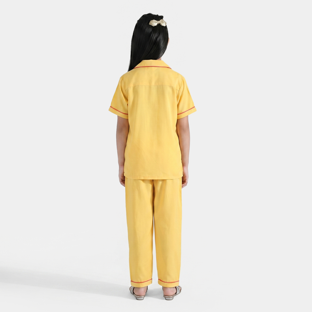 Girls Viscose Night Suit - Yellow