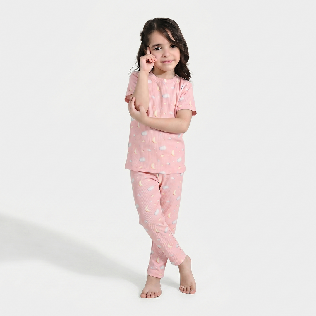Girls Jersey/Terry Night Suit (Star & Moon) – Pink