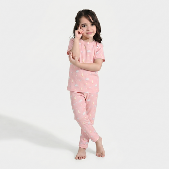 Girls Jersey/Terry Night Suit (Star & Moon) – Pink