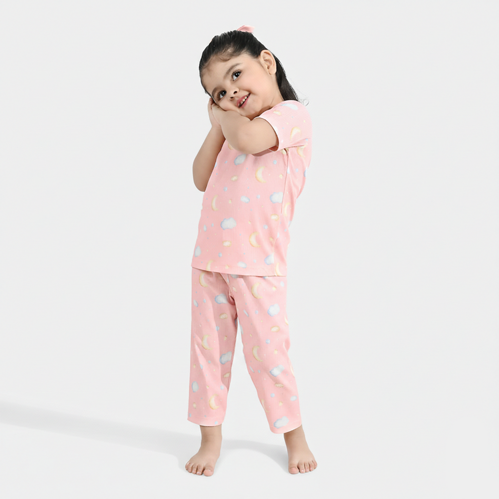 Infant Girls Jersey/Terry Printed Night Suit - Pink