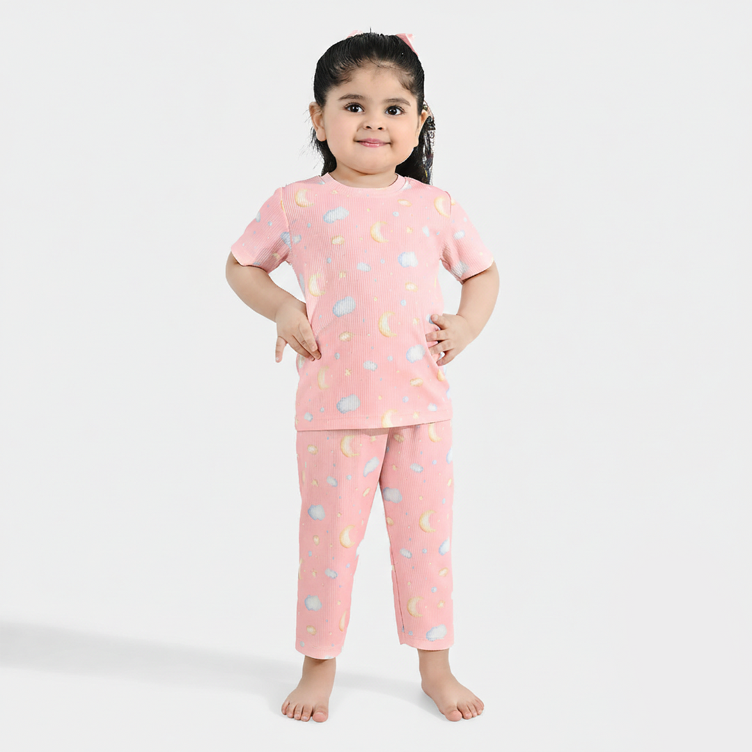 Infant Girls Jersey/Terry Printed Night Suit - Pink