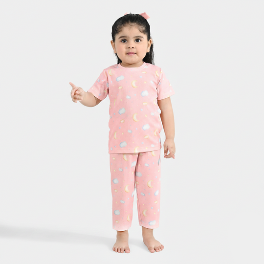 Infant Girls Jersey/Terry Printed Night Suit - Pink