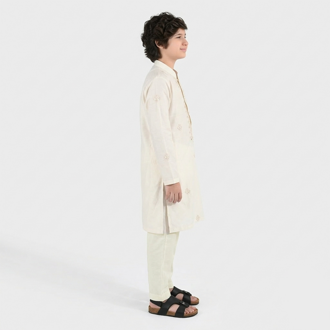 Boys Poly Viscose Kurta Pajama (Jagmag) - Cream
