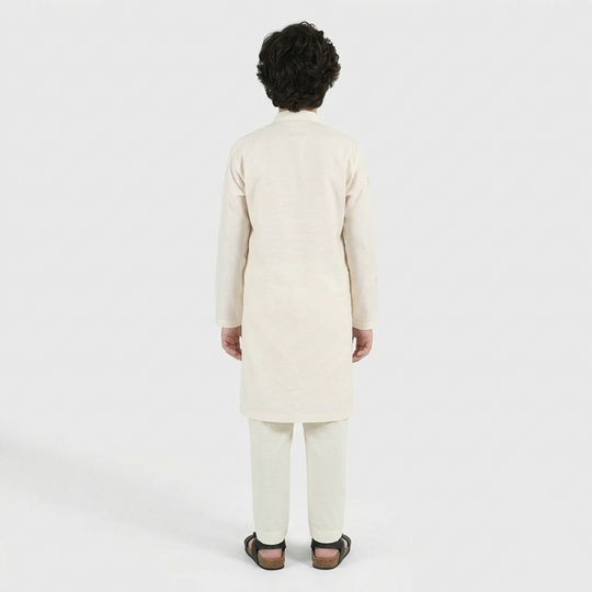 Boys Poly Viscose Kurta Pajama (Jagmag) - Cream